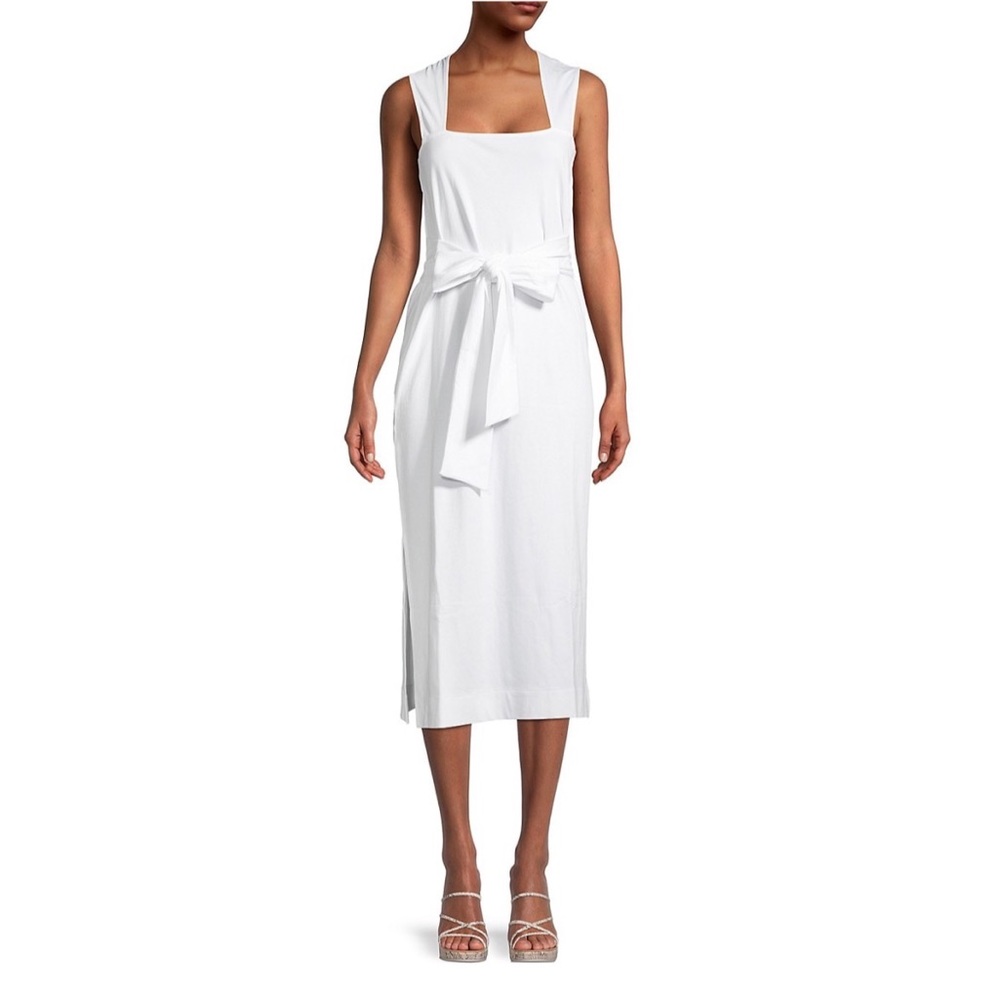 Vince Belted Pima Cotton Midi Dress, White, Size S New with Tag Retail $225.00